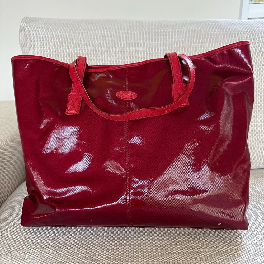 Red TOD’s PVC and leather tote